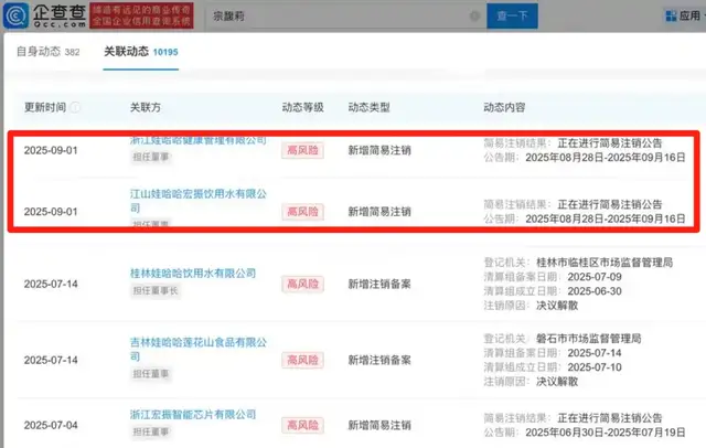 靠谱配 宗馥莉最新情况，大规模注销！